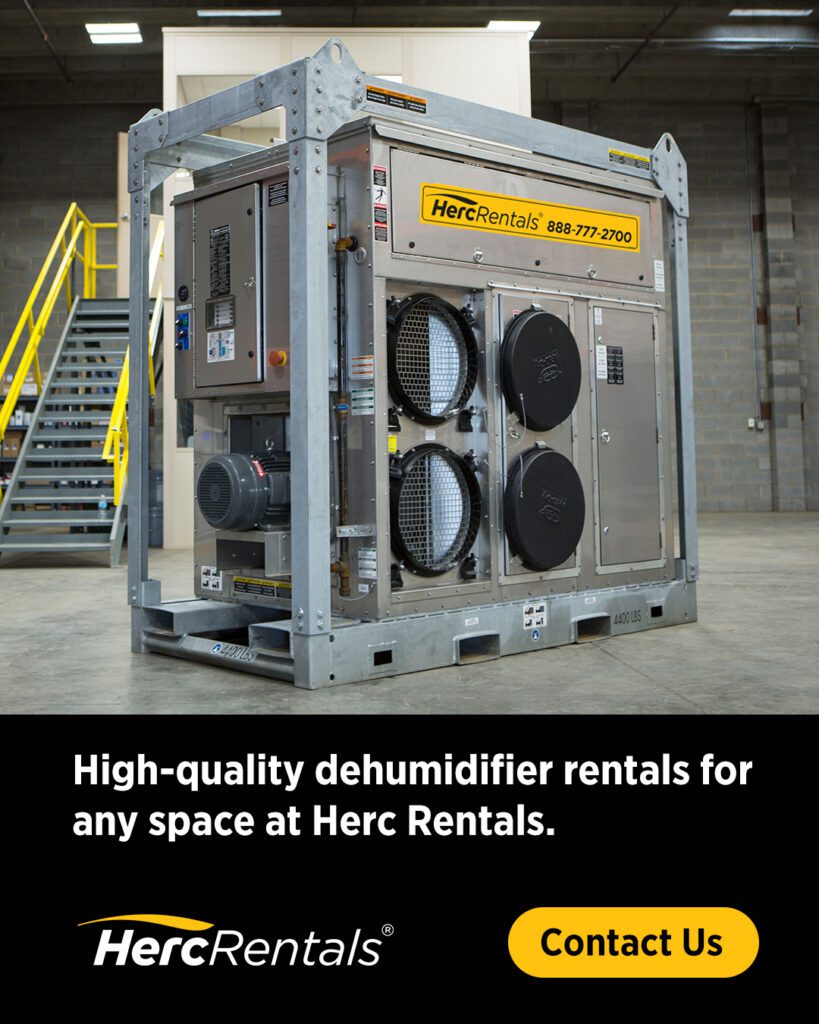 Contact Herc Rentals at HercRentals.com for high-quality dehumidifier rentals.