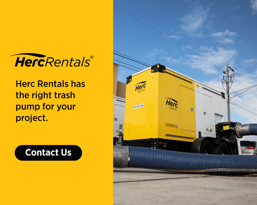 Herc Rentals, pictured, has the right trash pump to get the job done right. Contact us at HercRentals.com.
