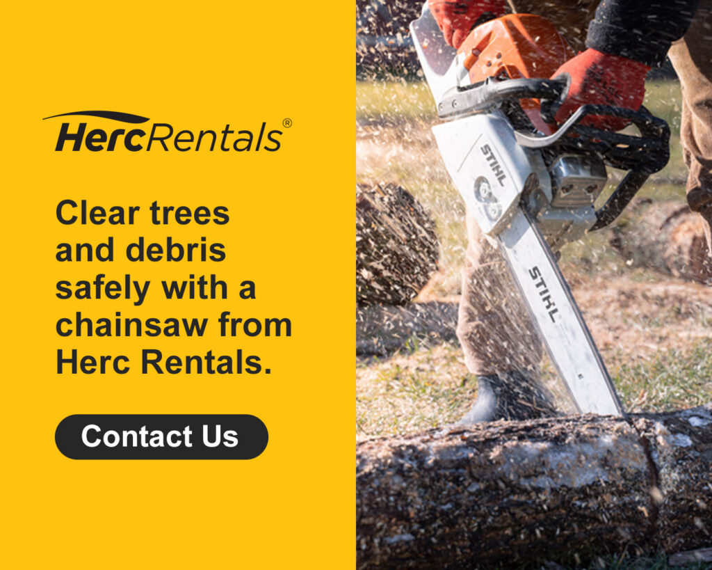 Chainsaw safety is paramount when renting these pieces of equipment. Herc Rentals can help with safety training and equipment rentals. 
