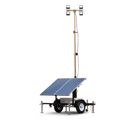 Temporary light towers help with visibility and safety during a worksite power outage.