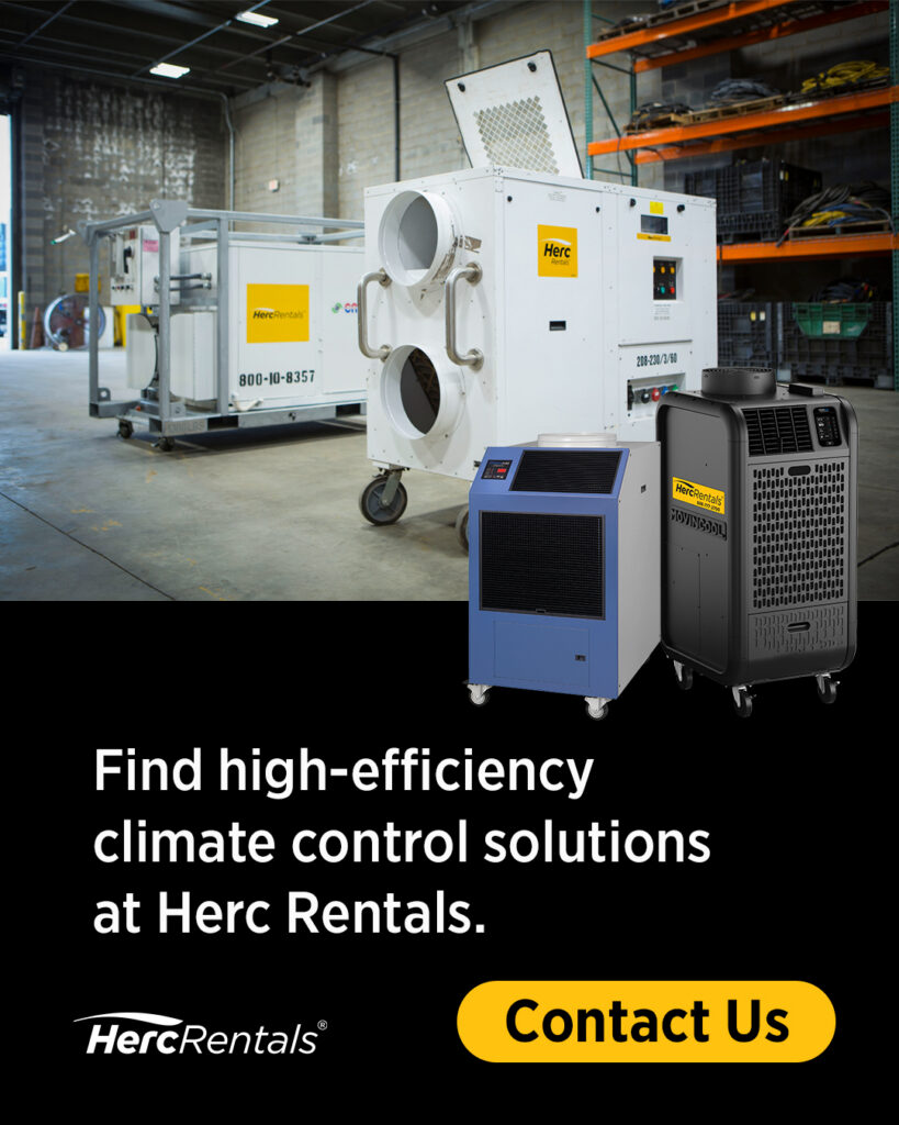 Curious how climate control helps improve warehouse energy efficiency? Several types of climate control solutions are pictured positioned in a warehouse.