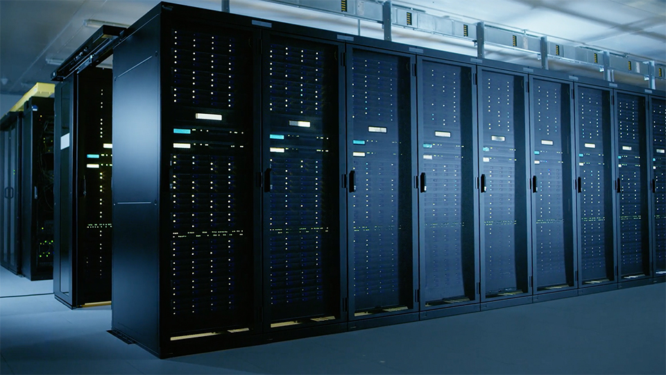 The inside of a data center is pictured. Herc Rentals details safety tips for data center workers.