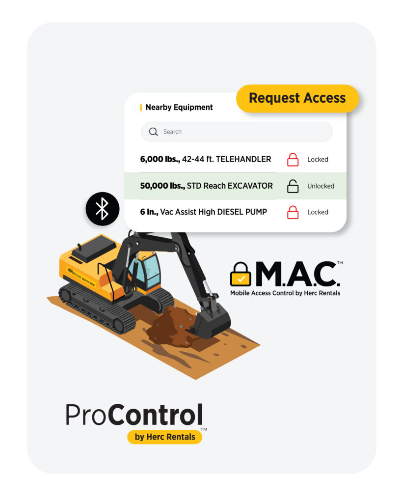 ProControl by Herc Rentals, our award-winning equipment rental software, allows for mobile access control, when users can start or restrict operation of a machine, all through the app. 
