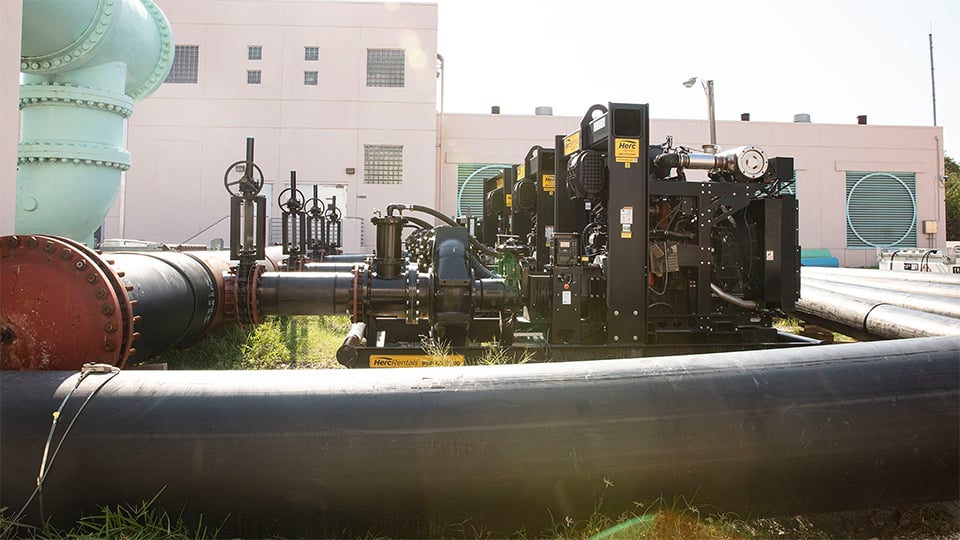 Prevent sanitary sewer overflows with Herc Rentals equipment, including pumps.