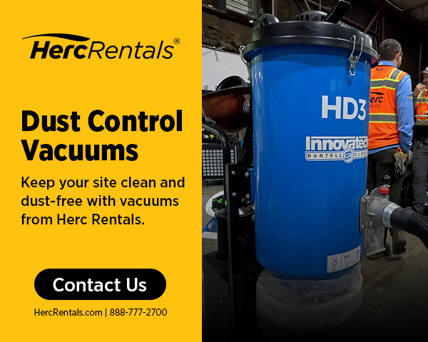 Dust control vacuums keep jobsites clean and dust-free. If you need construction dust control solutions, contact Herc Rentals at www.HercRentals.com.