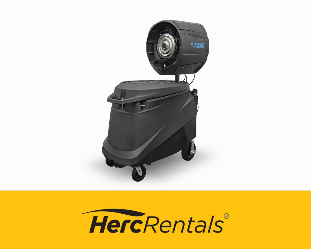 When looking to rent outdoor cooling fans, consider a misting system that uses both a fan and water to cool materials and people. 