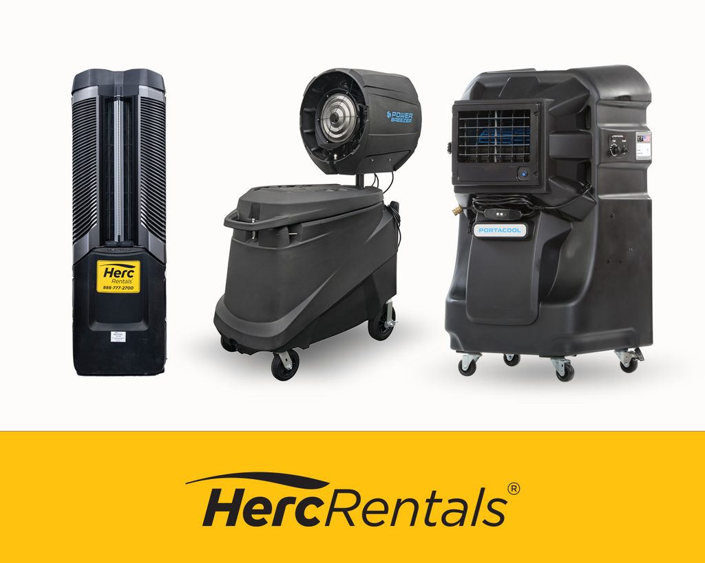You can rent outdoor cooling fans of many types, including high-pressure misting fans, wall-mounted misting fans, oscillating misting fans, sports misting fans and portable misting fans. 